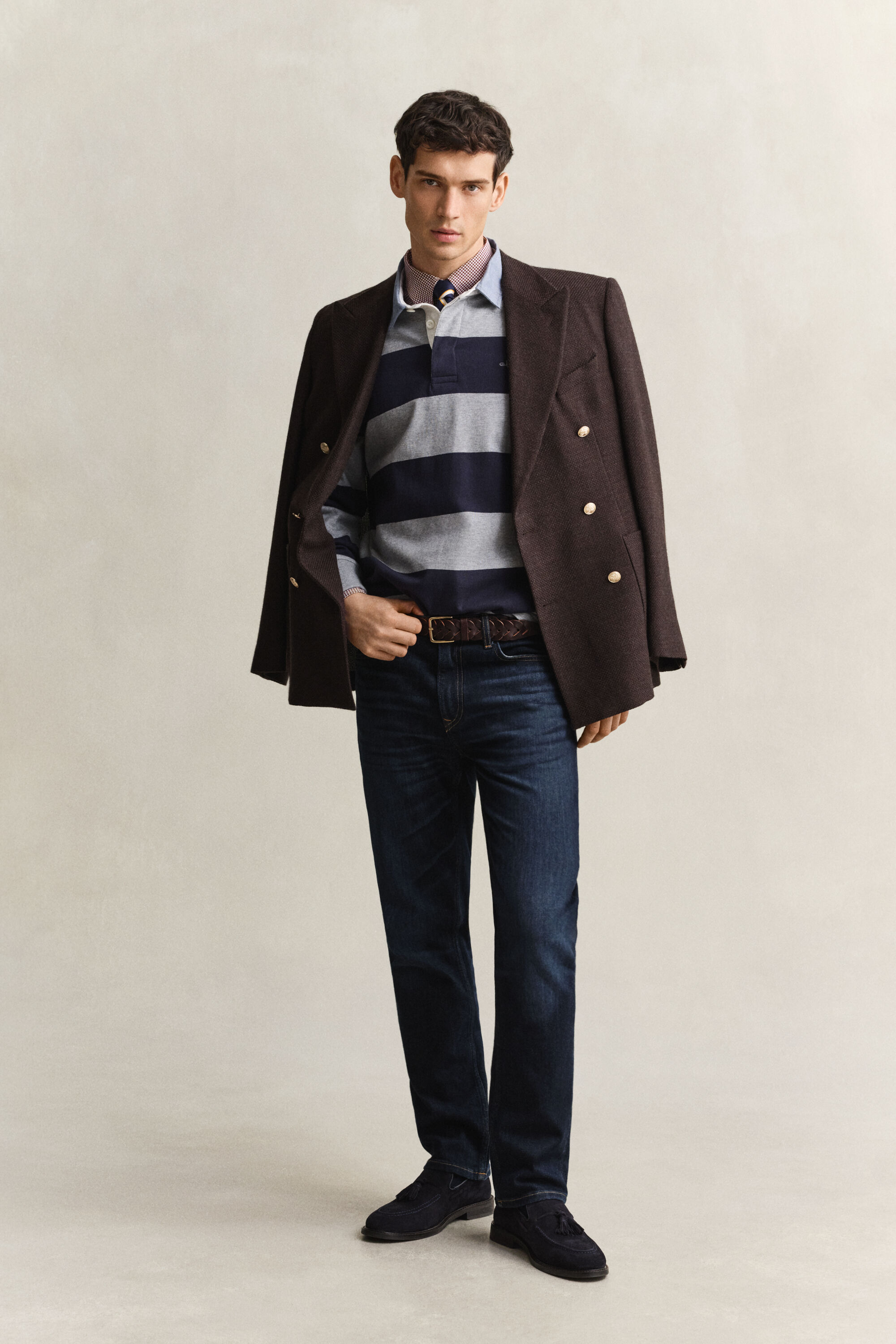 Gestreiftes Heavy Rugger mit Chambray-Kragen