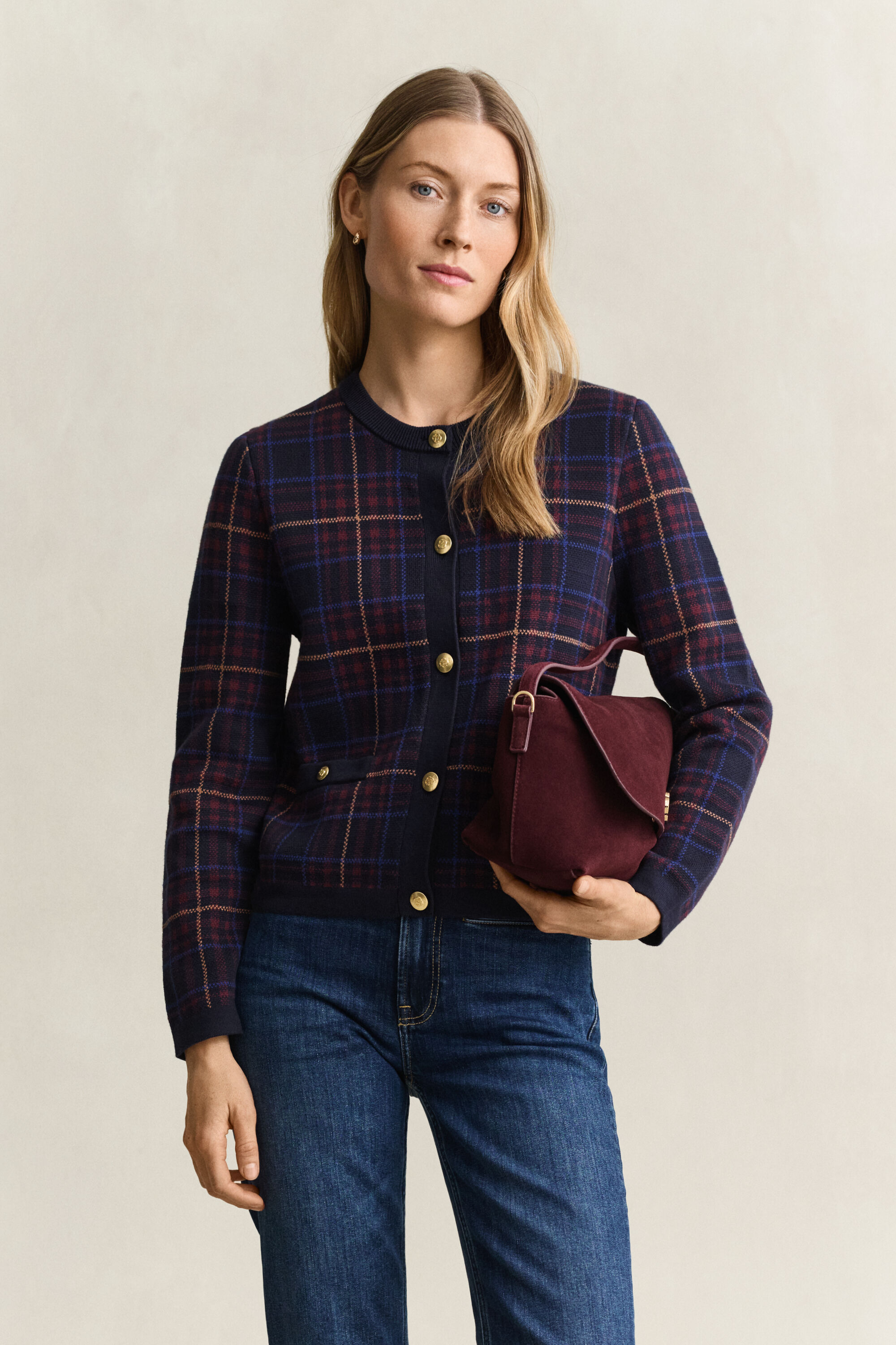 Karierte Strickjacke