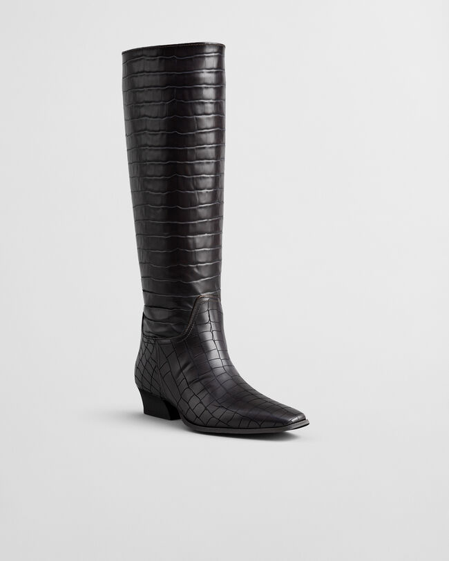 Bassotte Croc-Effect Leather Knee-High Boots