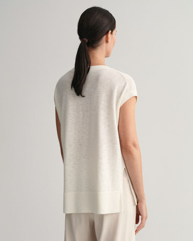 V-Neck Top aus Leinenmischgewebe