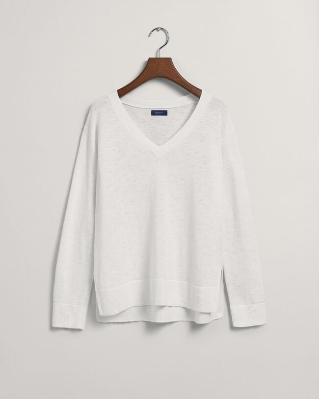 V-Neck Pullover aus Leinenmischgewebe