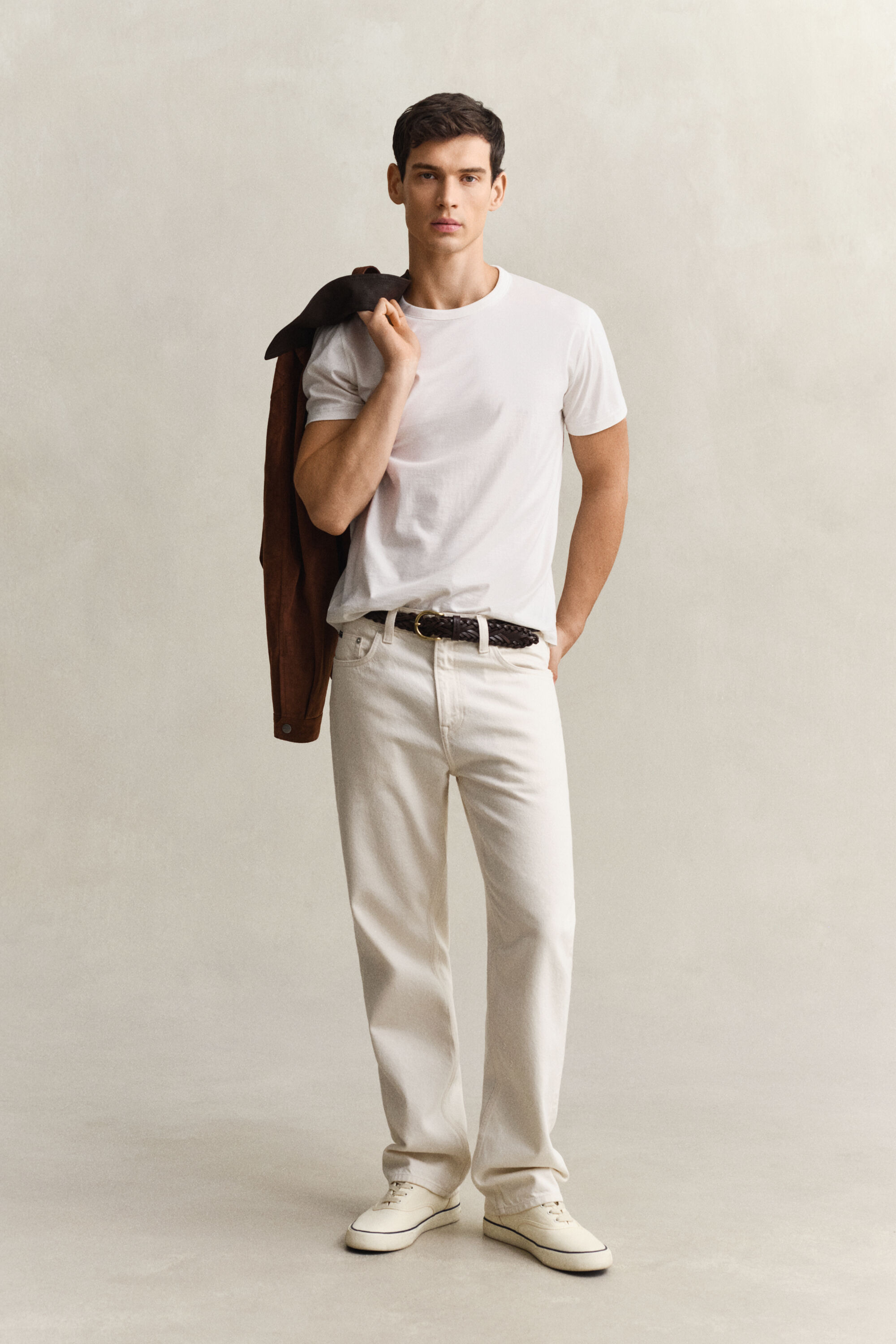 Ecrufarbene Straight Fit Jeans