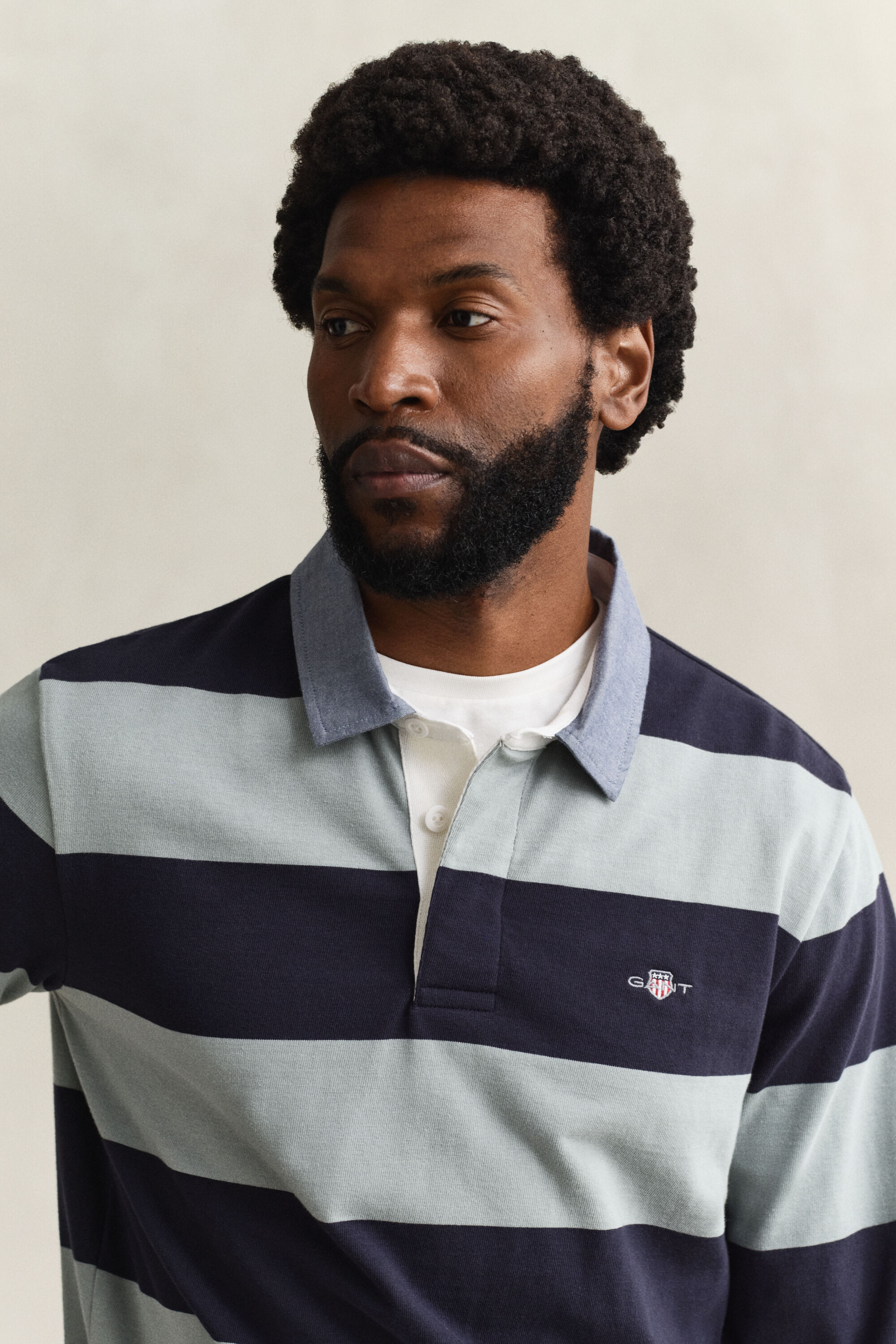 Gestreiftes Heavy Rugger mit Chambray-Kragen