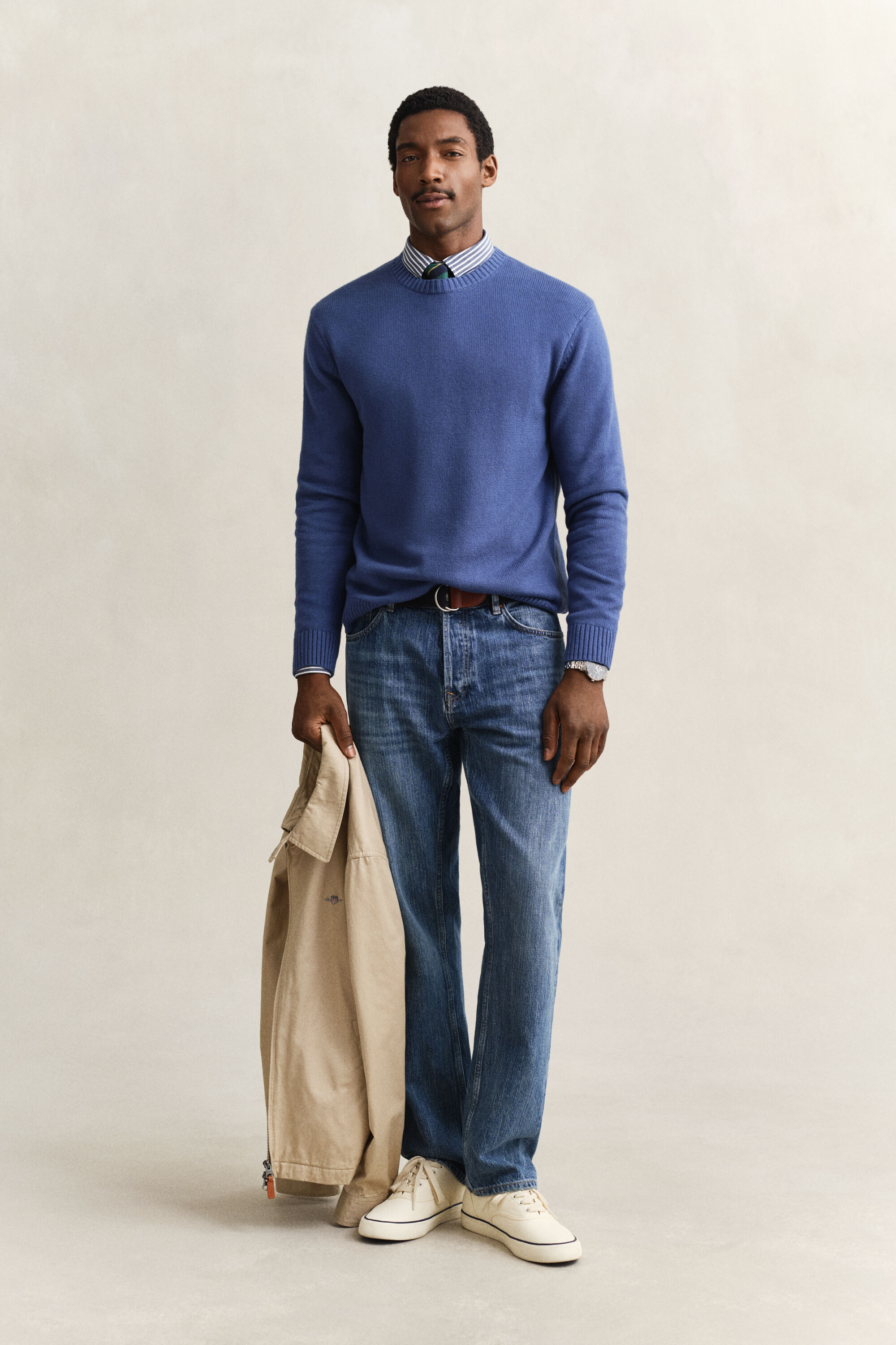 Rundhalspullover aus Baumwollgemisch