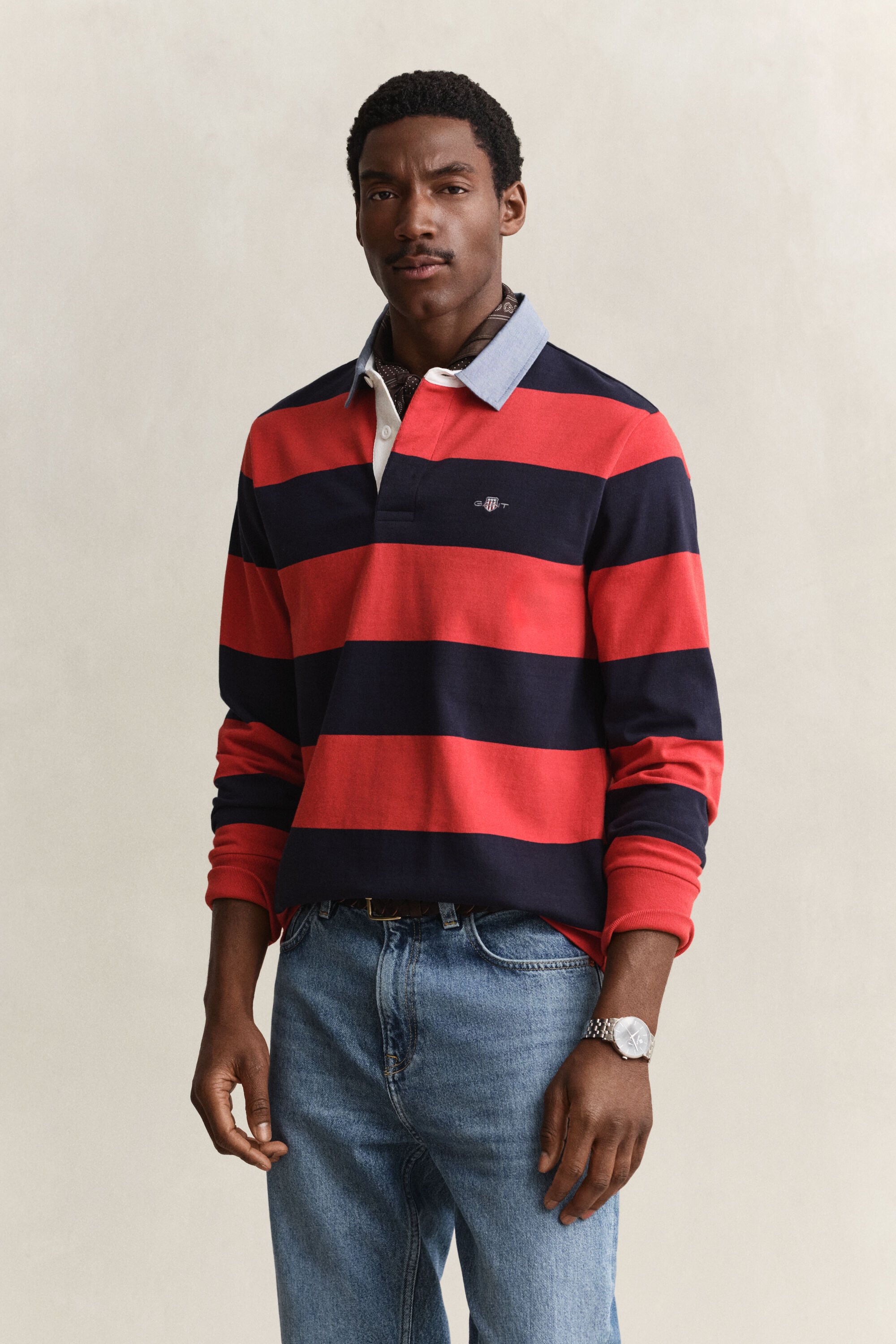 Gestreiftes Heavy Rugger mit Chambray-Kragen