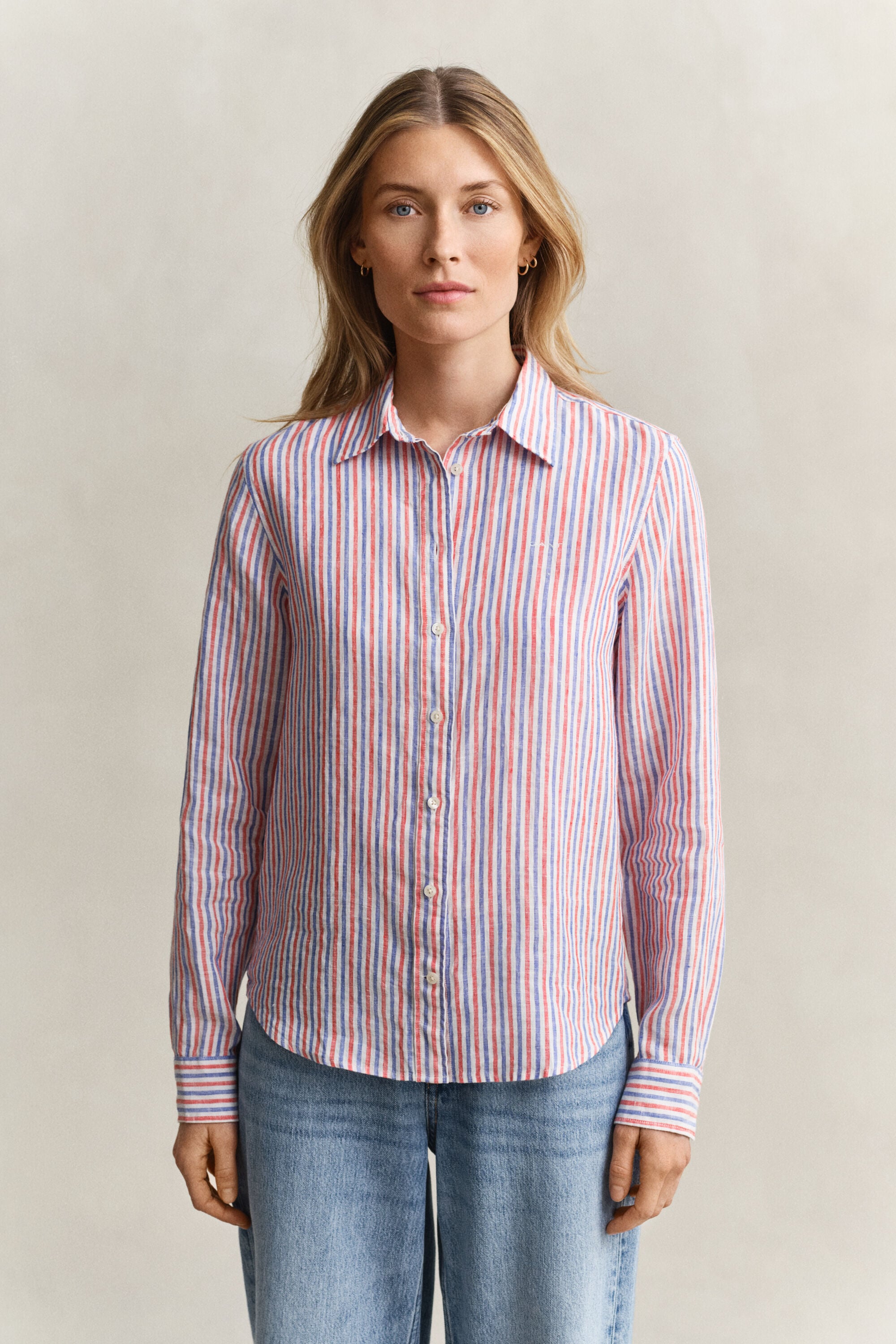 Regular Fit Leinen Bluse mit Streifen