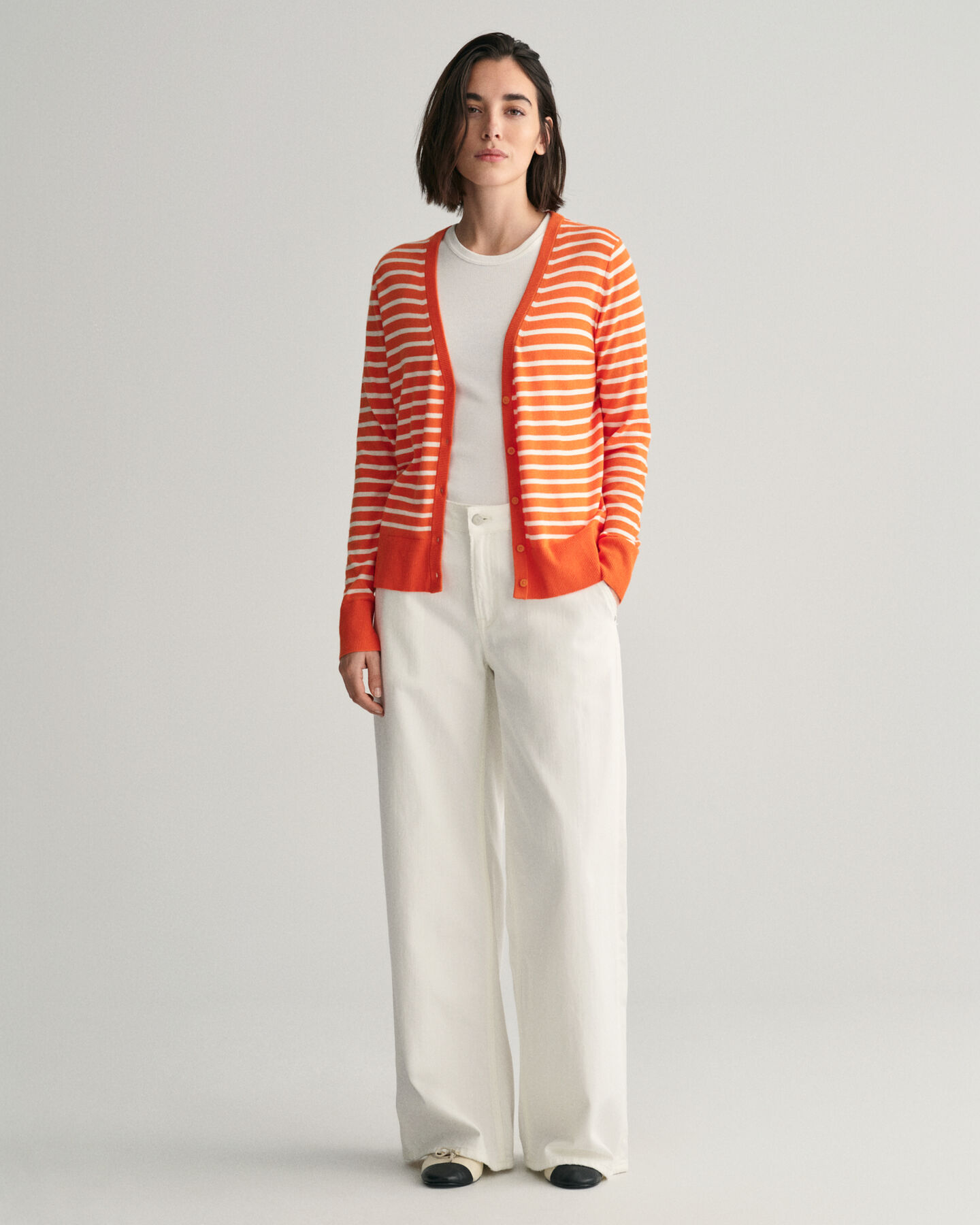 Feinstrick Strickjacke mit Streifen