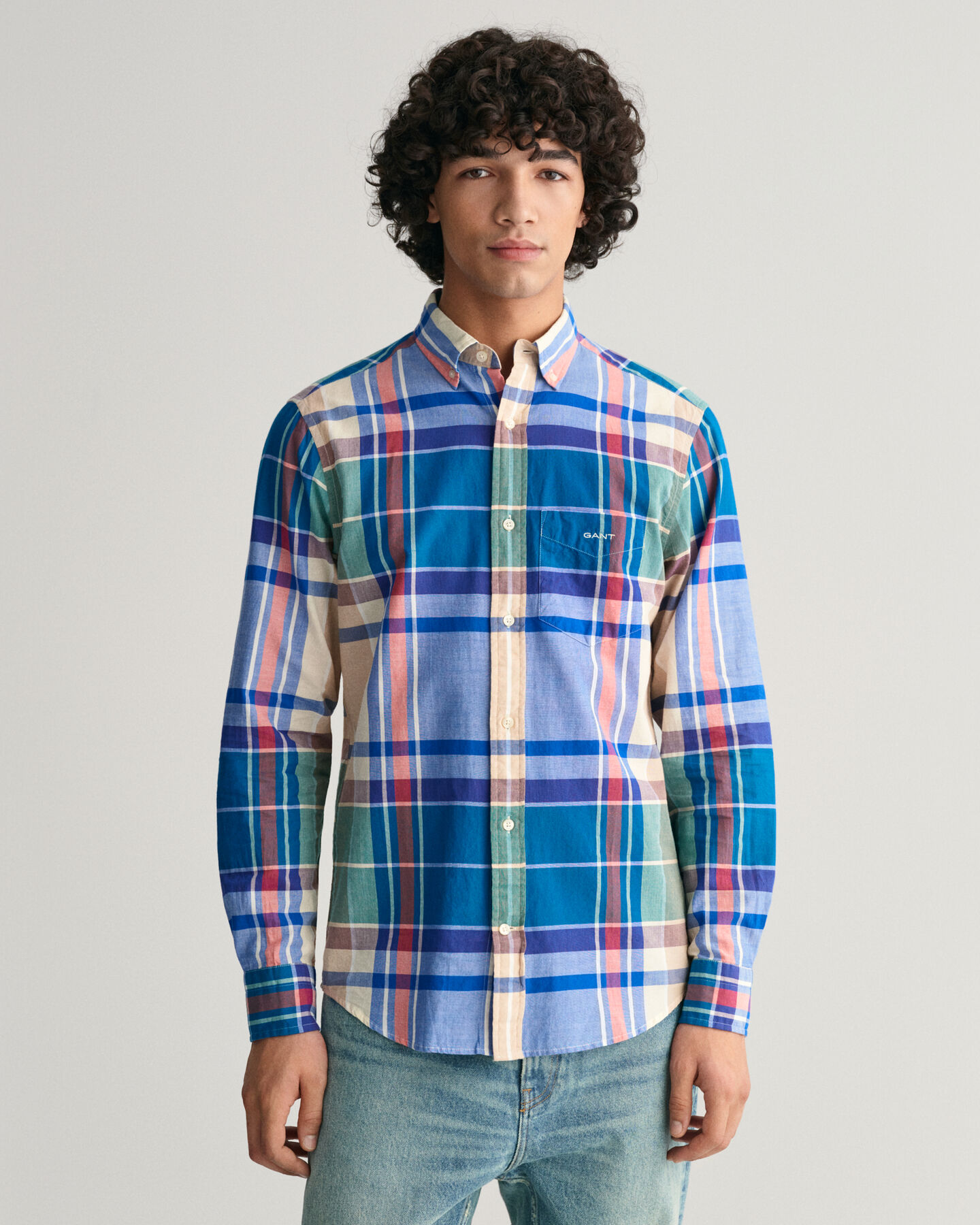 Regular Fit Indigo Madras Hemd