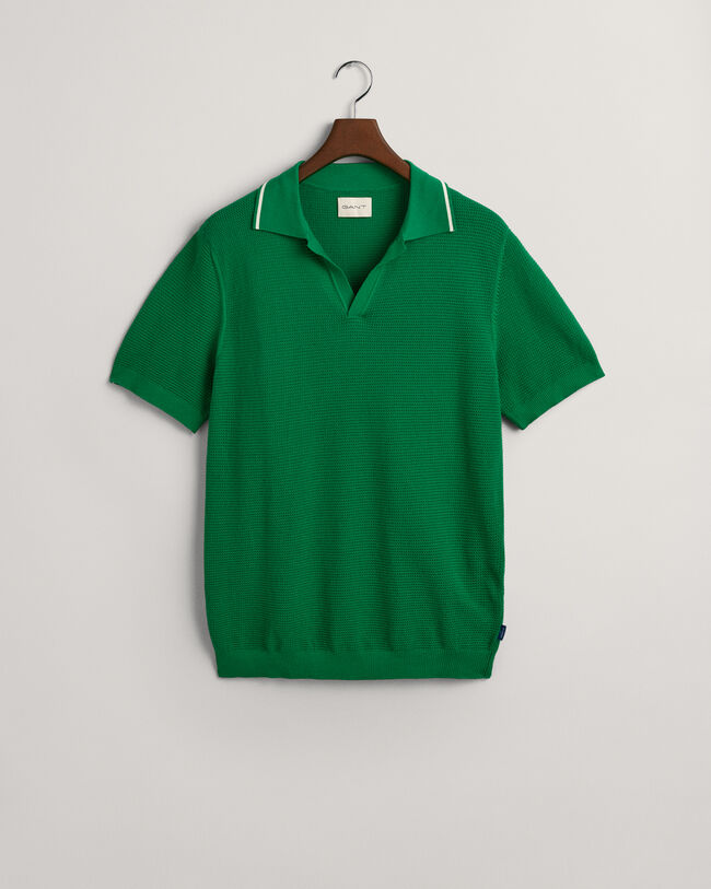 Struktur Baumwoll Polopullover mit offenem Kragen