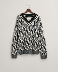 Geometric V-Neck Pullover mit Muster