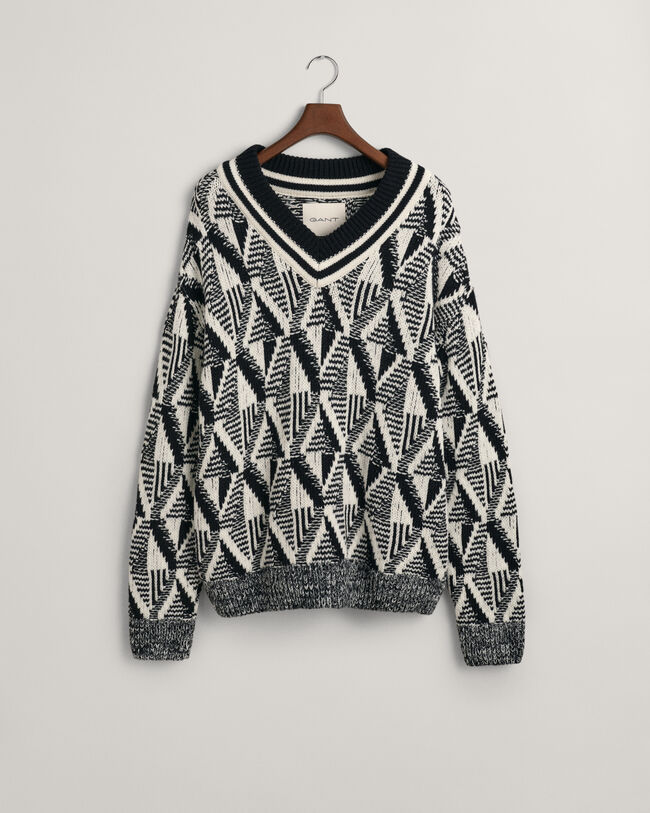 Geometric V-Neck Pullover mit Muster