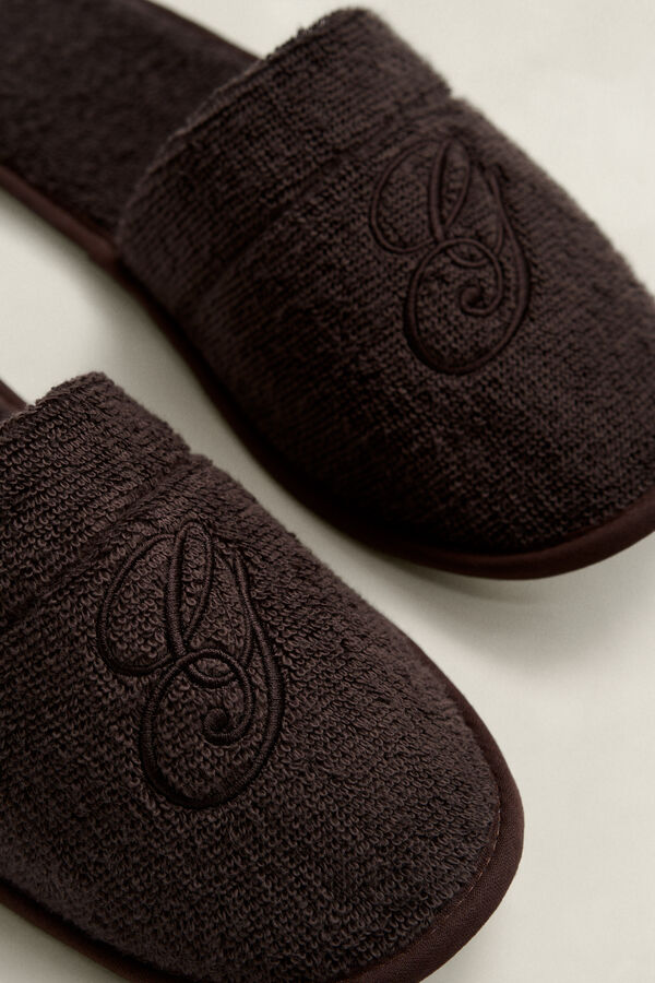 Embroidered Slippers — DEEP BROWN