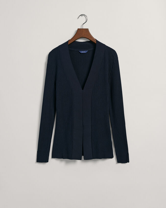 Geripptes V-Neck Langarm Oberteil