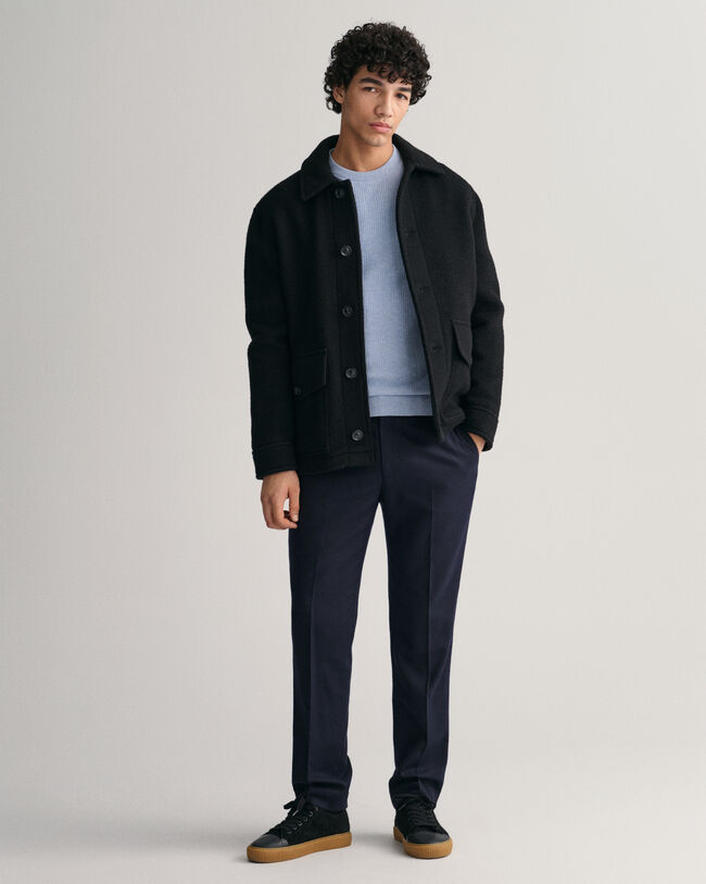 Rundhalspullover aus Baumwolle mit Mikrostruktur