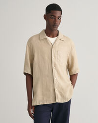 St&uuml;ckgef&auml;rbtes Relaxed Fit Leinen Kurzarmhemd