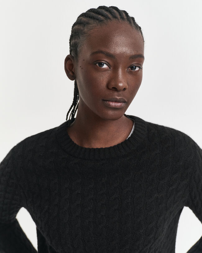 Zopfstrick Rundhalspullover aus Kaschmir