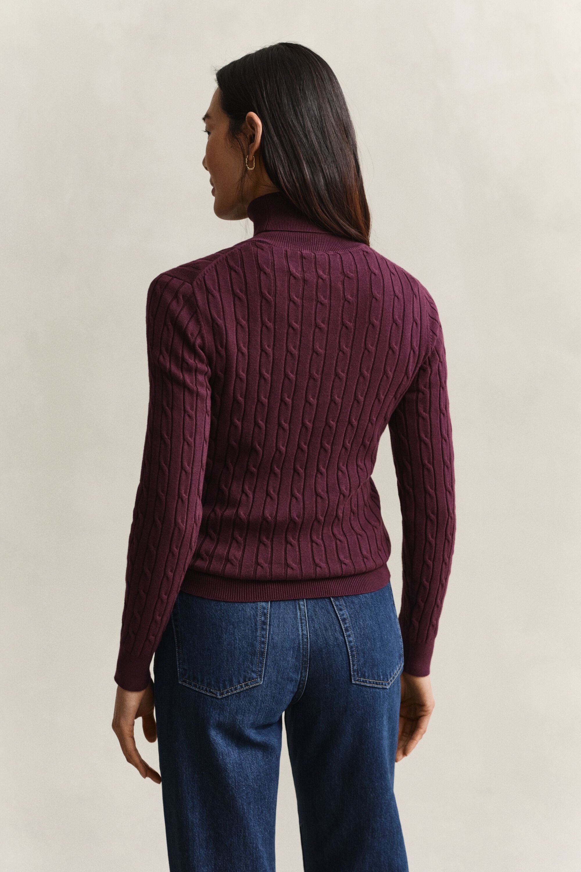 Zopfstrick Rollkragenpullover aus Stretch-Baumwolle