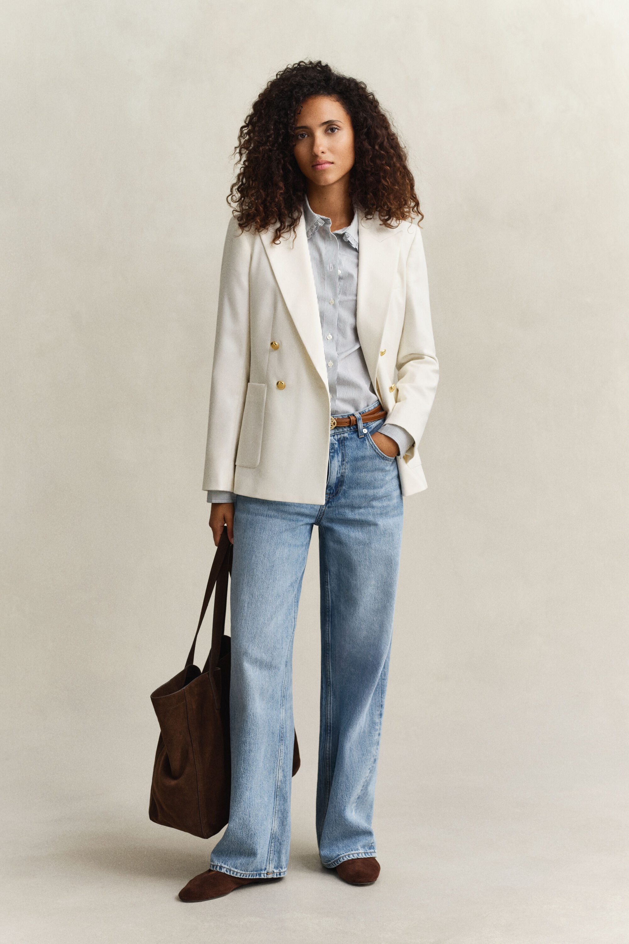 Gestreifte Rüschenbluse aus Baumwolle