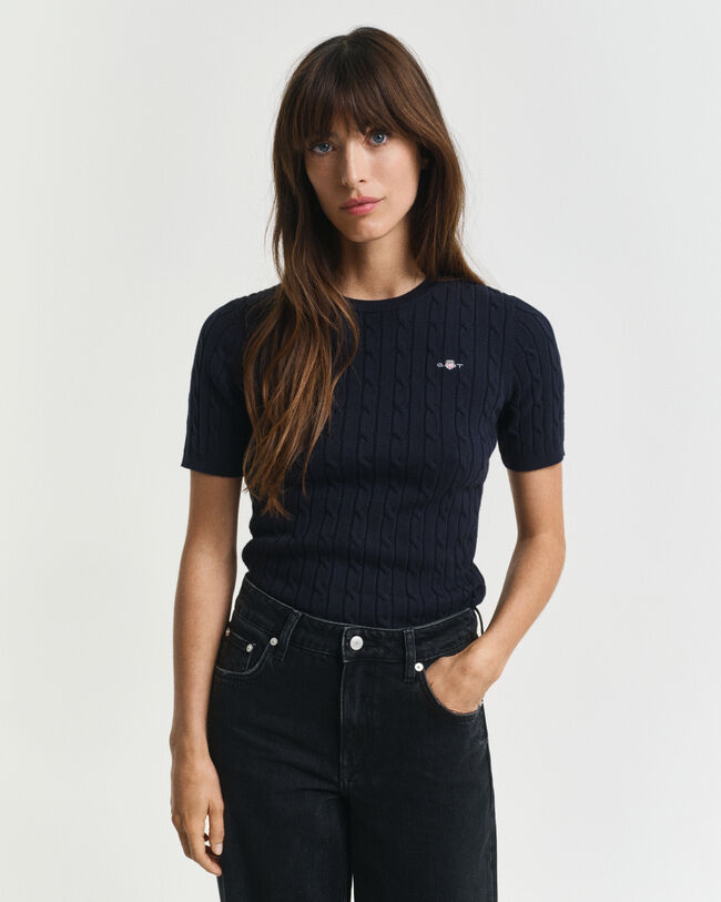 Zopfstrick-Pullover aus Stretch-Baumwolle