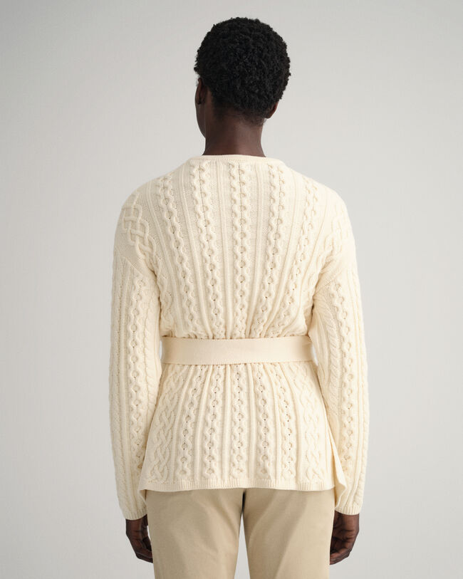 Wickelstrickjacke mit Zopfmuster