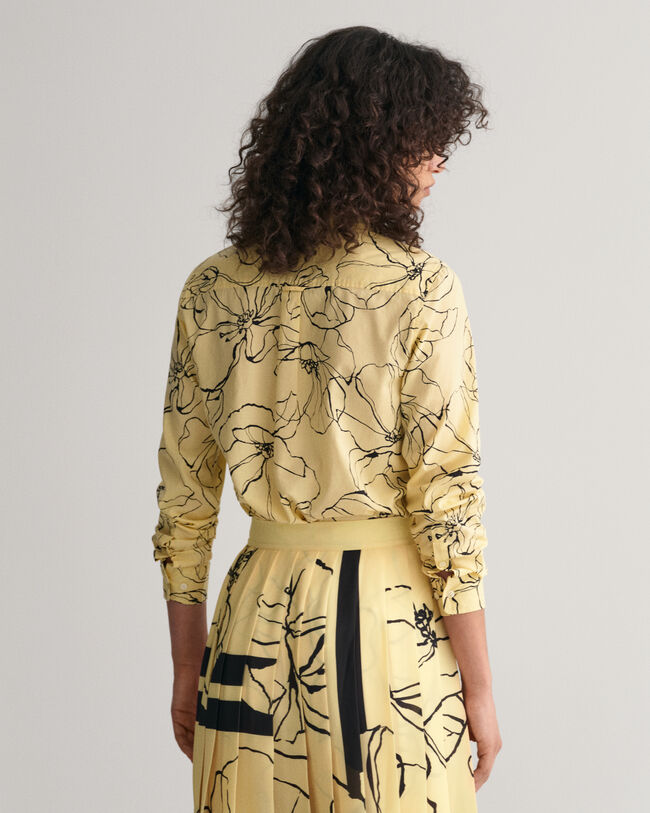 Regular Fit Line Drawing Bluse aus Baumwoll-Voile