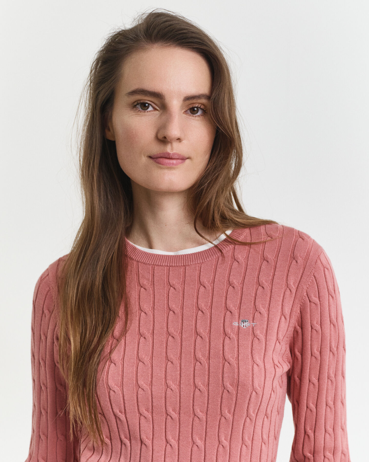 Zopfstrick Rundhalspullover aus Stretch-Baumwolle