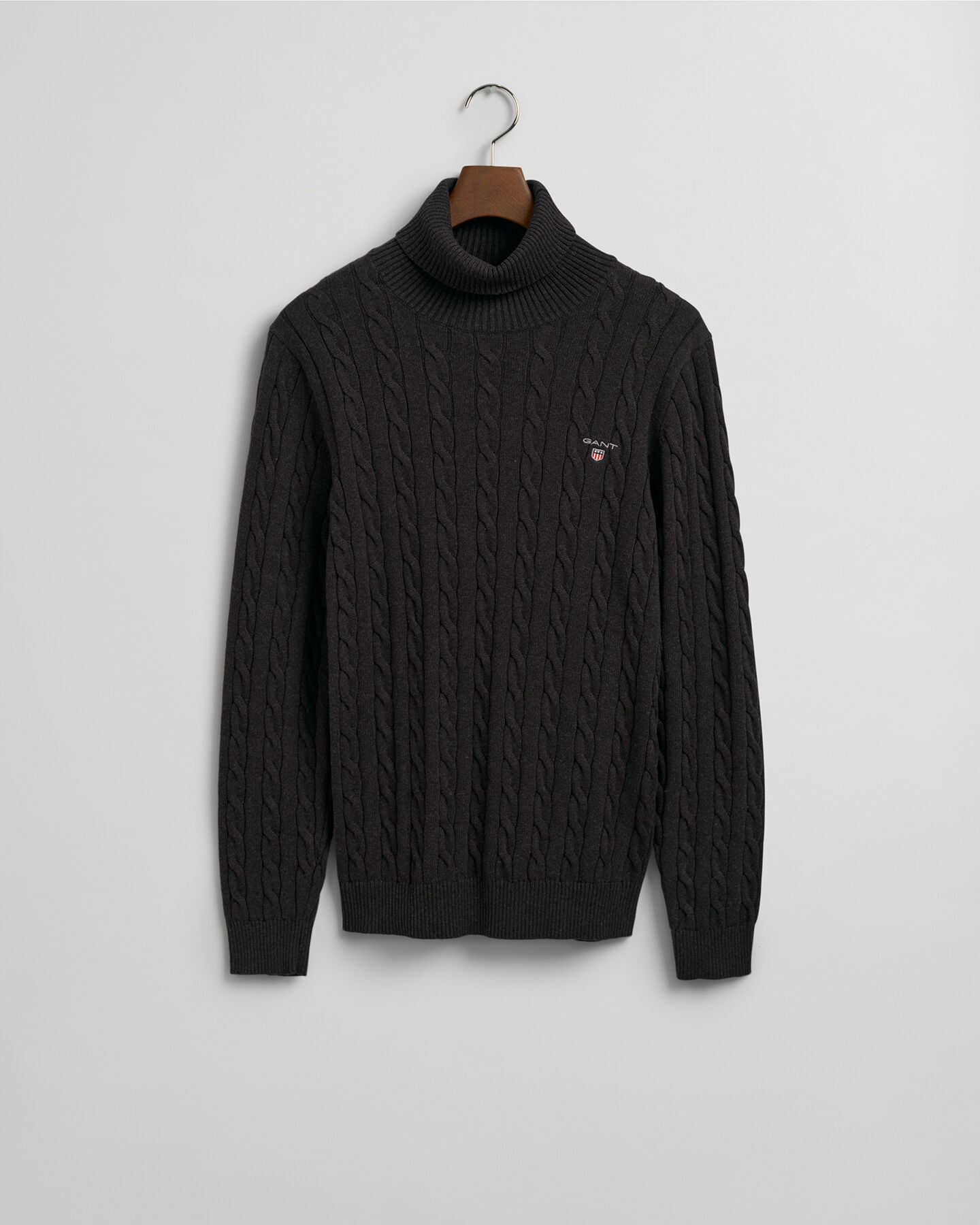 Baumwoll-Rollkragenpullover mit Zopfmuster