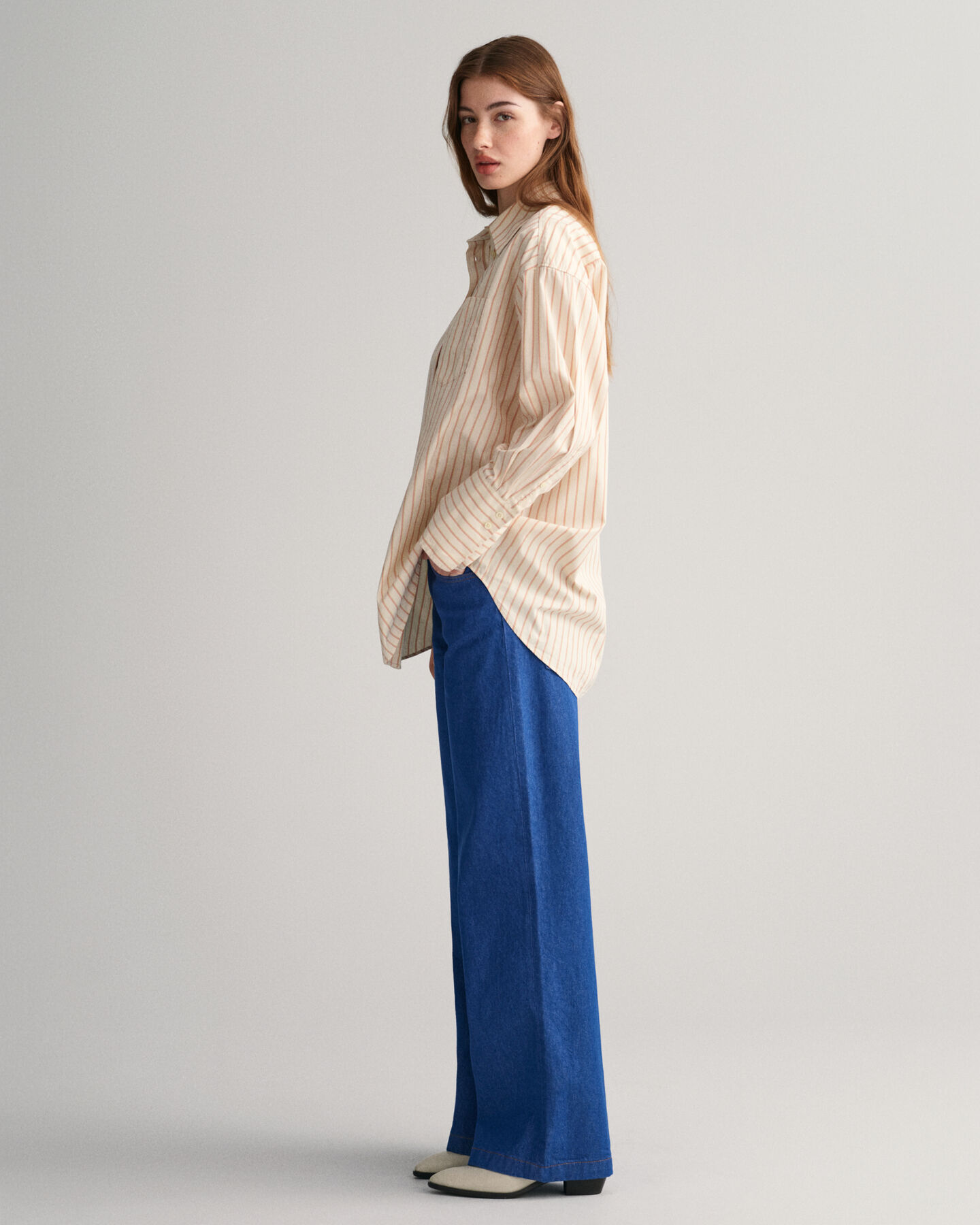 Oversized Popeline Bluse mit breiten Manschetten und Streifen