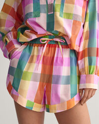 Mehrfarbig karierte Baumwoll Seiden Shorts