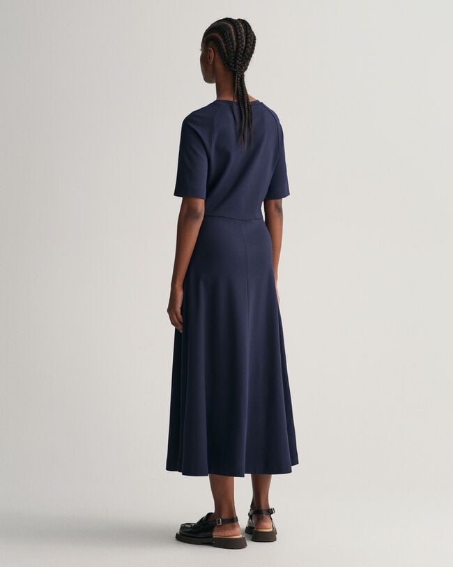 Ausgestelltes Kurzarm Rundhalskleid