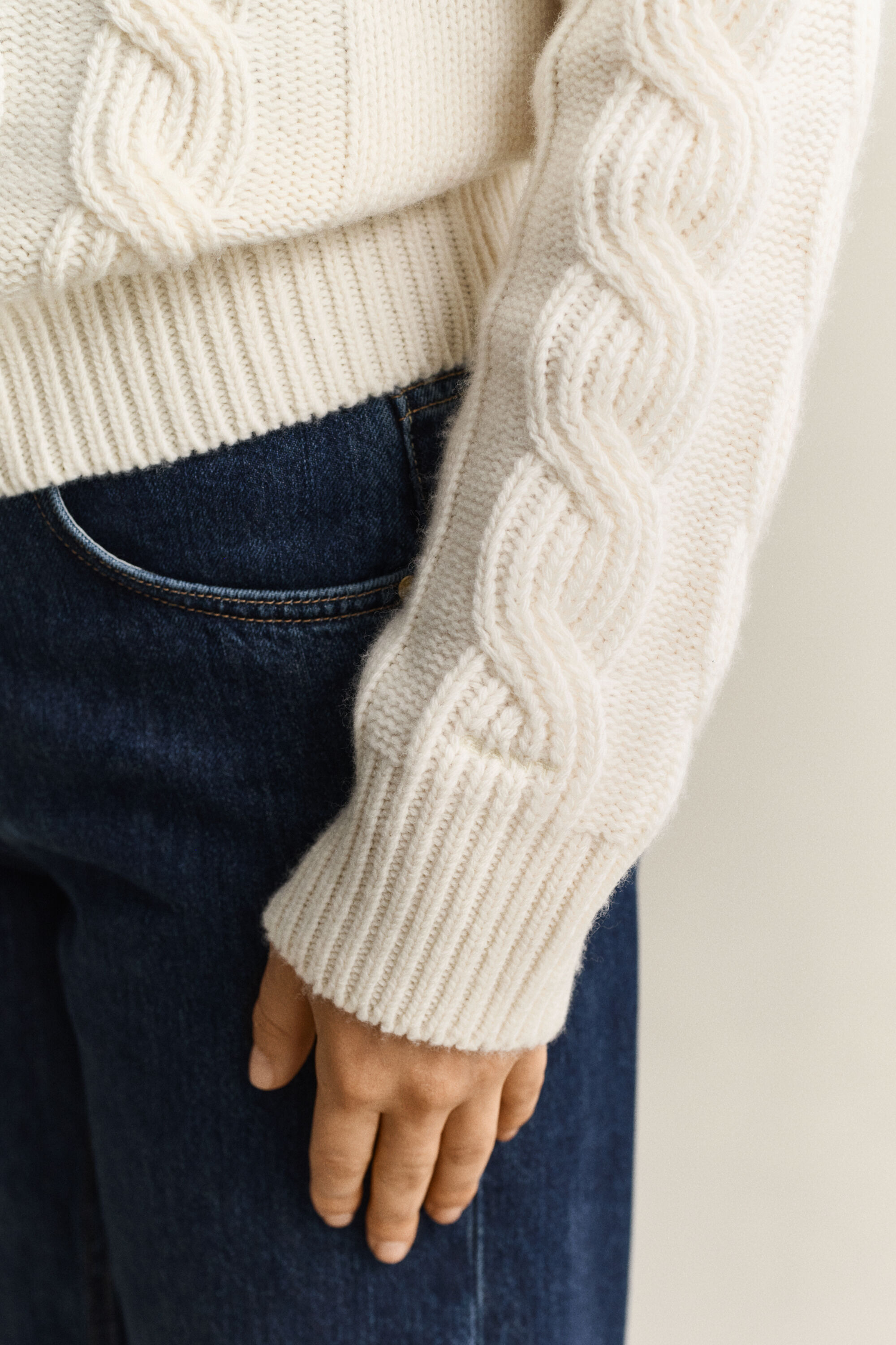 Zopfstrickpullover aus Wollmix