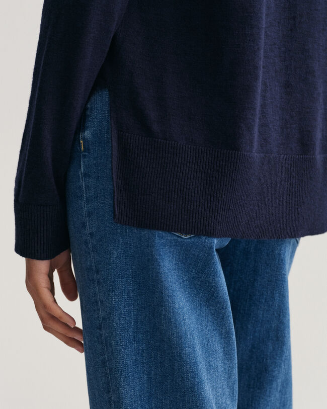 V-Neck Pullover aus Leinenmischgewebe