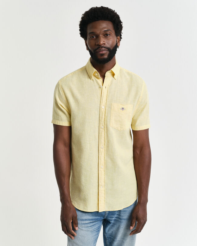 Regular Fit Baumwoll Leinen Kurzarmhemd