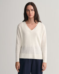 V-Neck Pullover aus Leinenmischgewebe