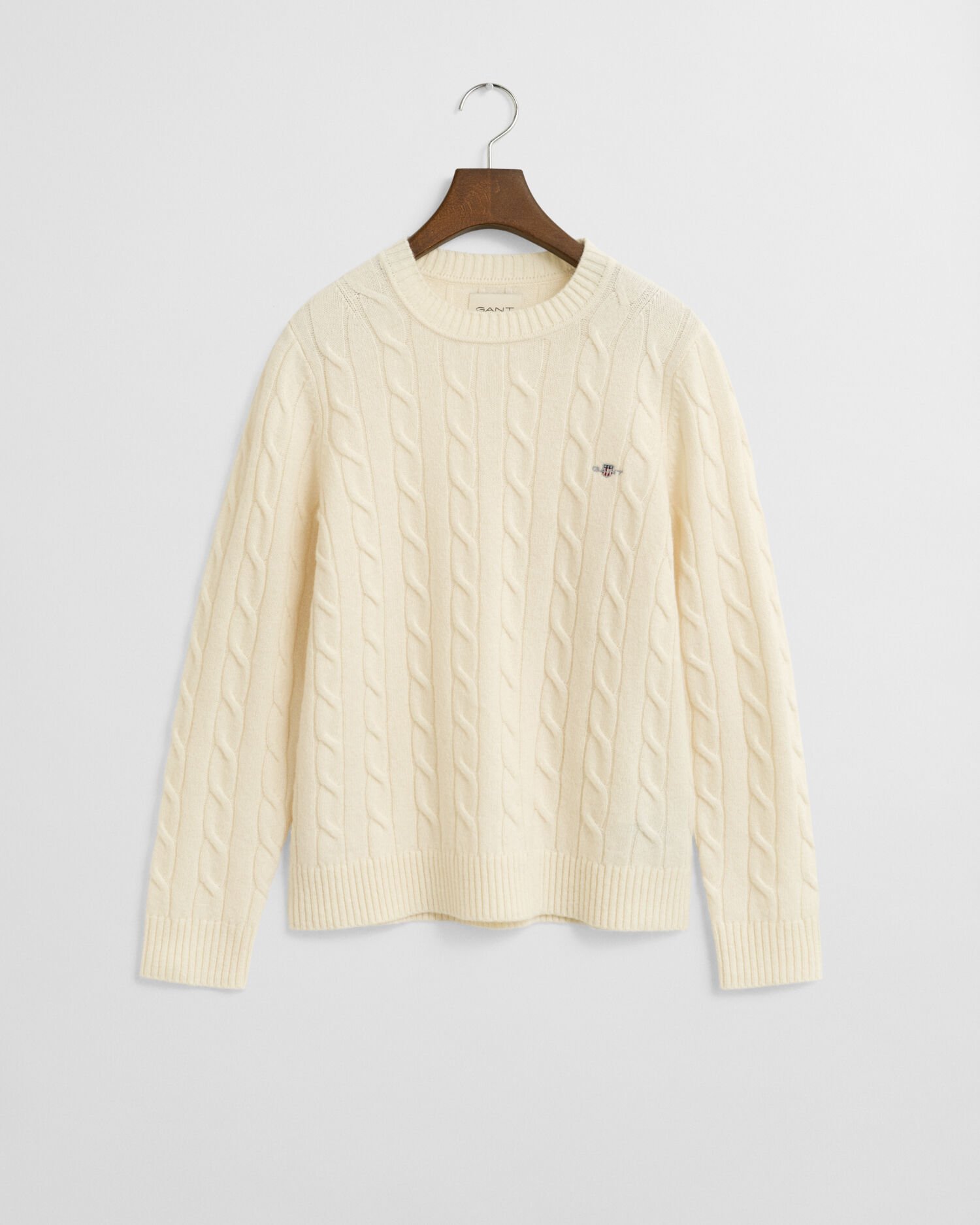 Lambswool Zopfstrick Rundhalspullover