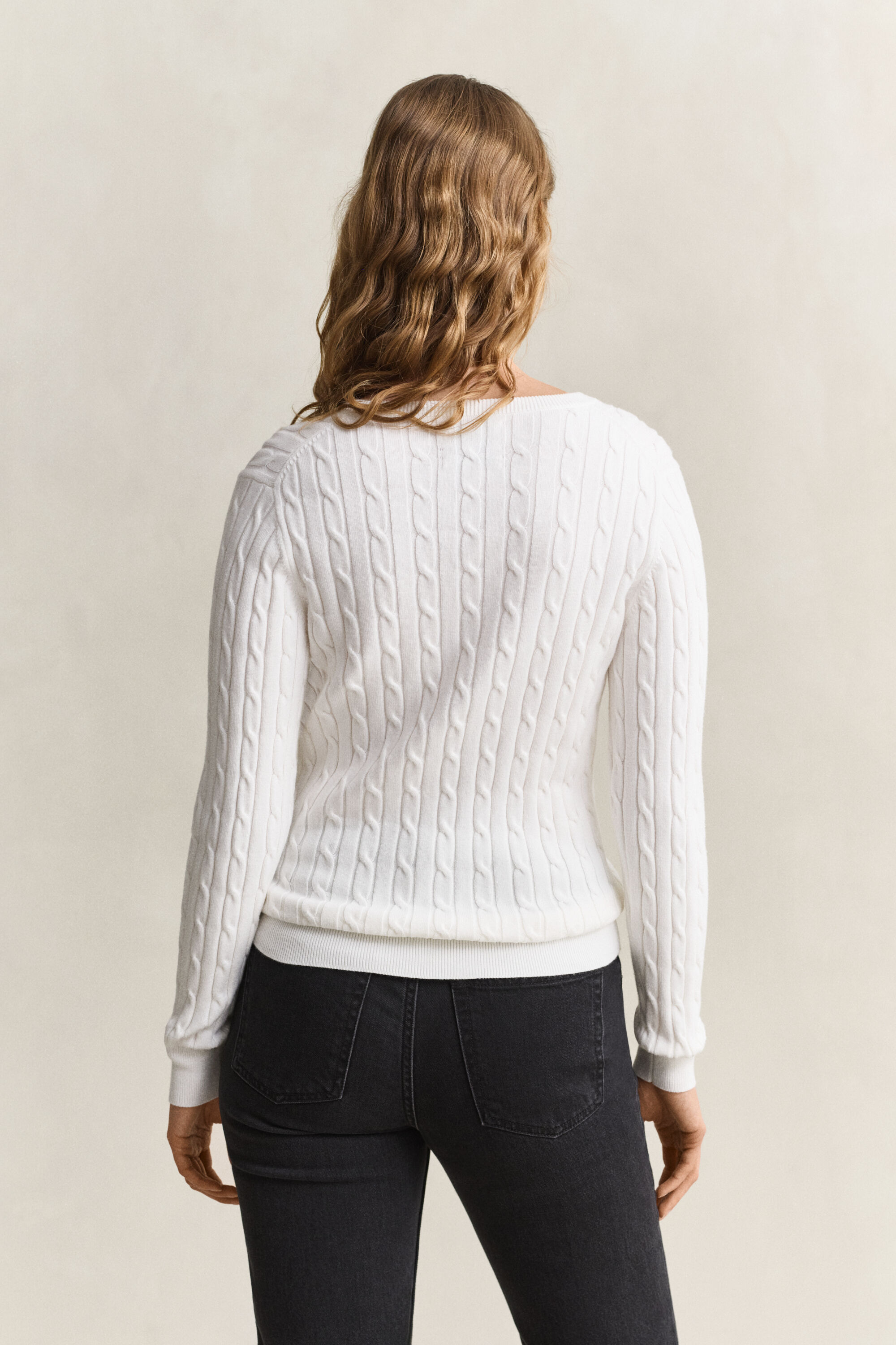 Zopfstrick V-Neck Pullover aus Stretch-Baumwolle