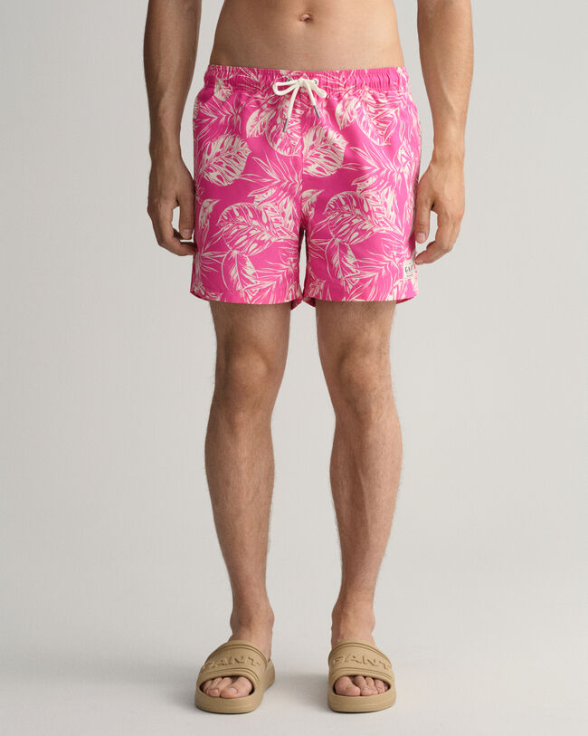 Classic Fit Tropical Leaves Badeshorts mit Print