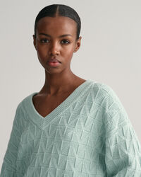 V-Neck Pullover mit Fischgr&auml;tmuster