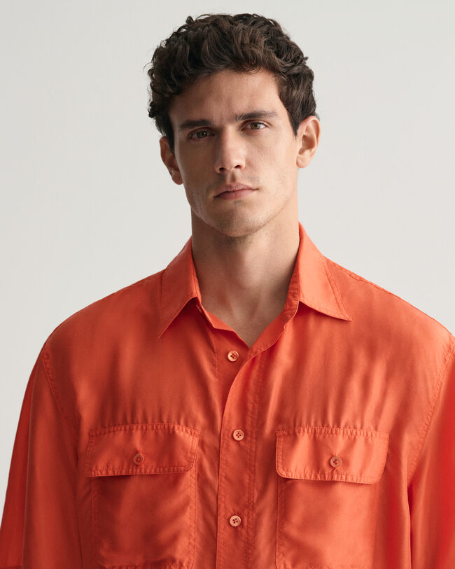 Relaxed Fit Washed Silk Kurzarmhemd