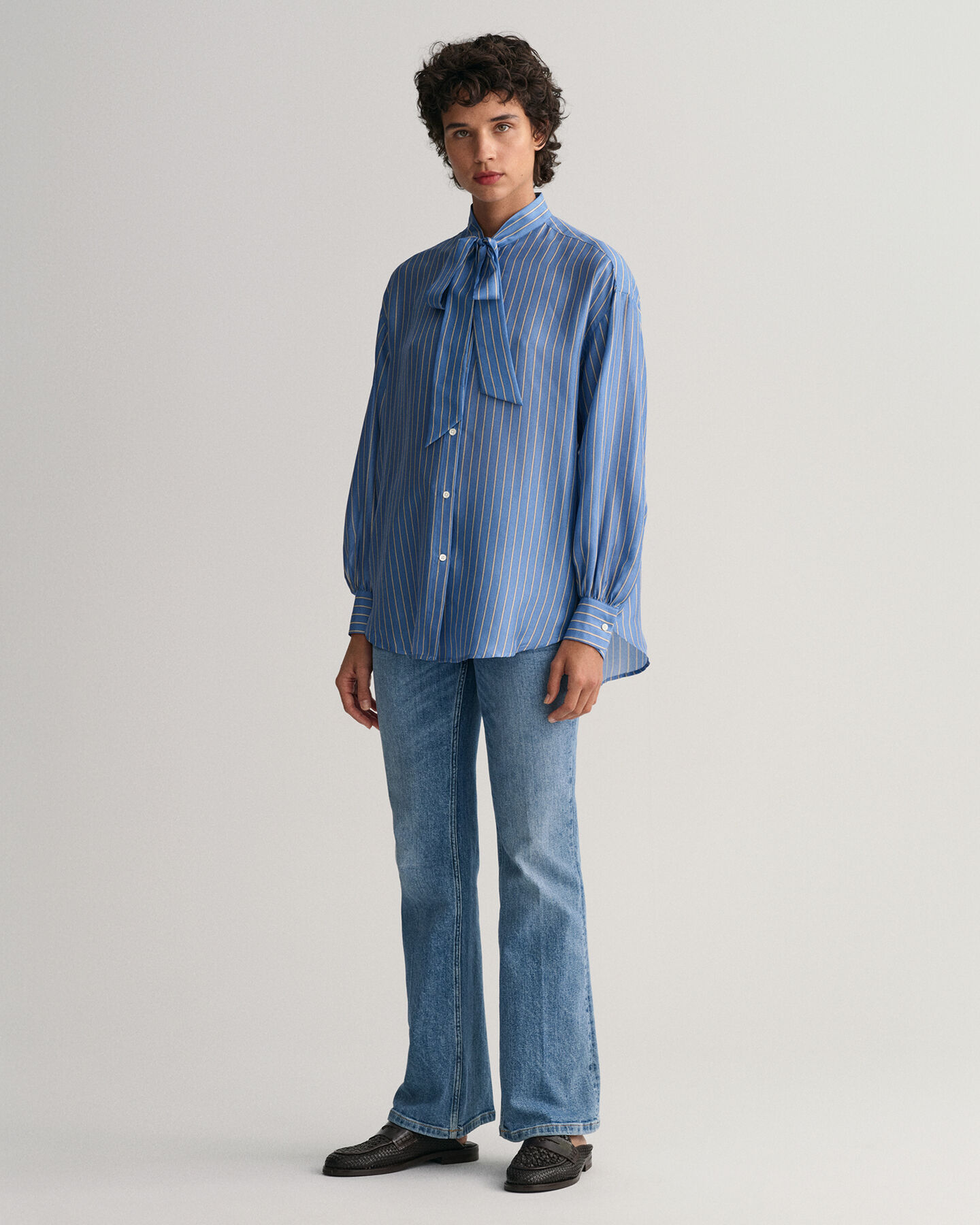 Schluppenbluse aus Seide mit Streifen