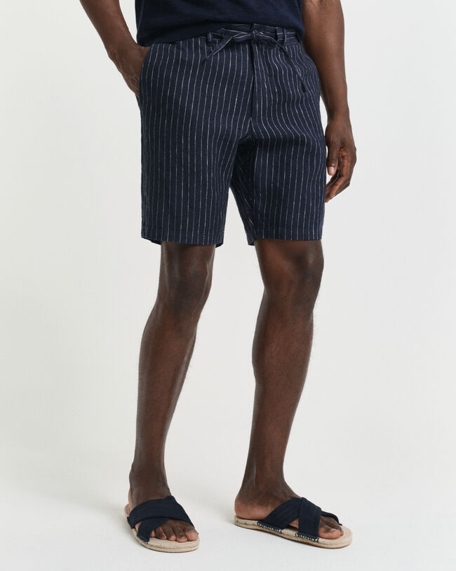 Regular Fit Pinstripe Leinen Shorts