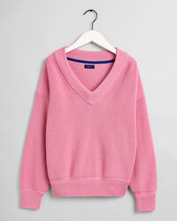 Gerippter V-Neck Pullover