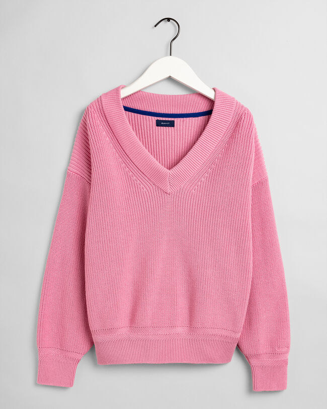 Gerippter V-Neck Pullover