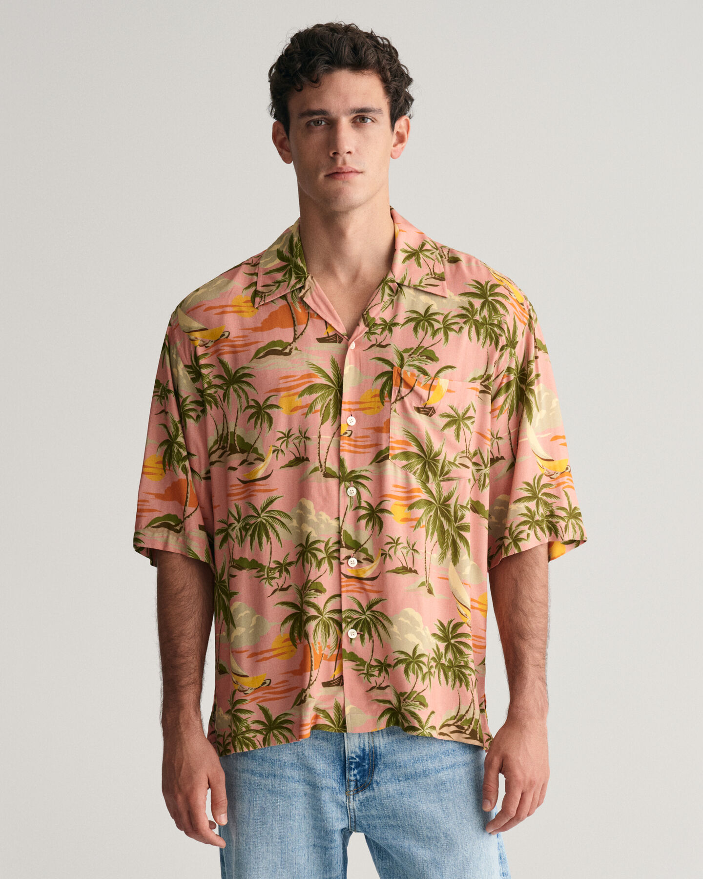 Relaxed Fit Hawaiian Print Kurzarmhemd