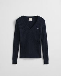 Zopfstrick V-Neck Pullover aus Stretch-Baumwolle