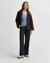 Zopfstrick V-Neck Pullover aus Stretch-Baumwolle