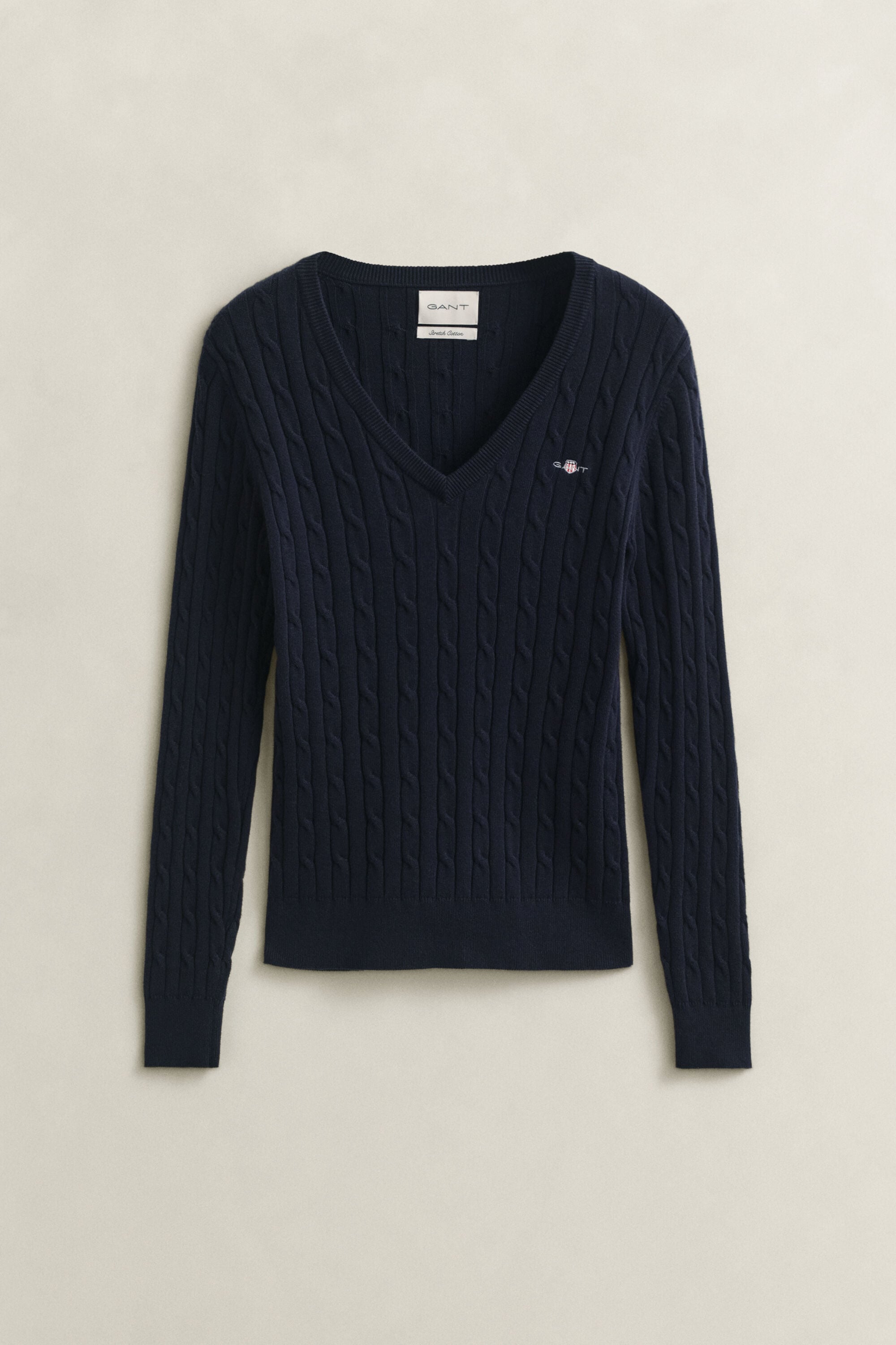 Zopfstrick V-Neck Pullover aus Stretch-Baumwolle
