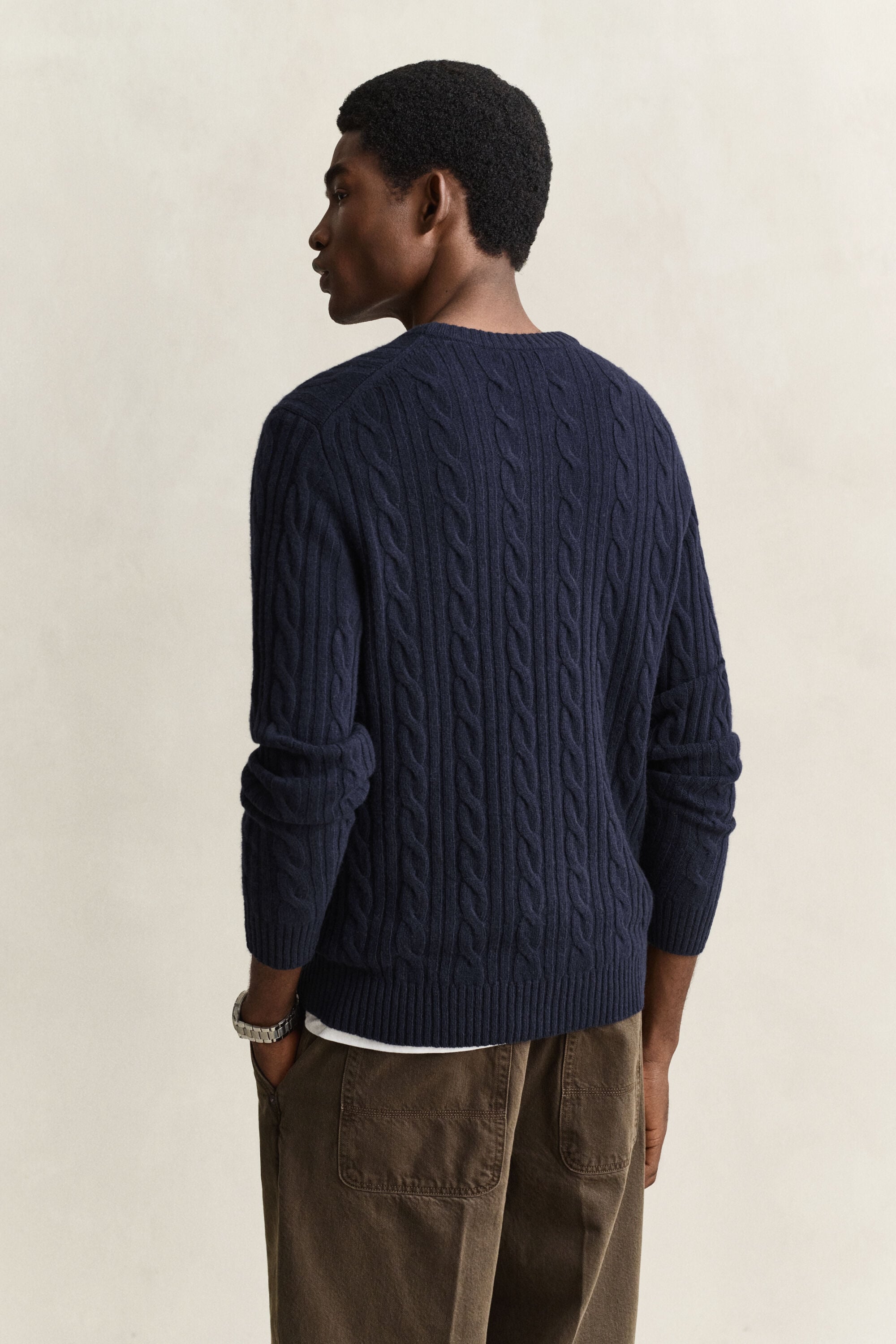 Lambswool Zopfstrick Rundhalspullover