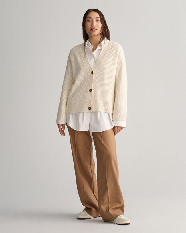 Gerippte Strickjacke aus Wolle