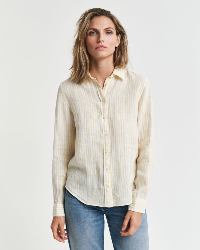 Regular Fit Leinenbluse mit Streifen